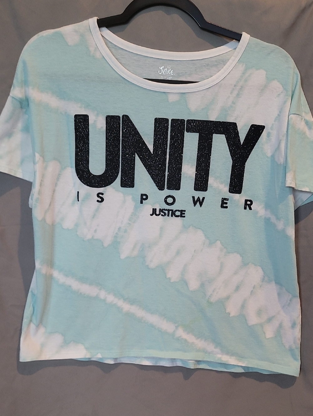 Justice Light Blue & White UNITY Graphic Tie-Dye Tee Girls XL (16/18)